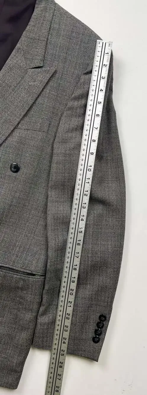 Oscar de la Renta Vintage Double-Breasted Gray Textured Blazer Size 42R see meas